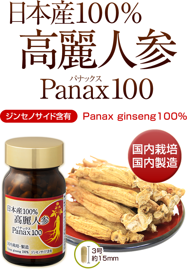 日本産100%　高麗人参　Panax（パナックス）100　国内栽培　国内製造